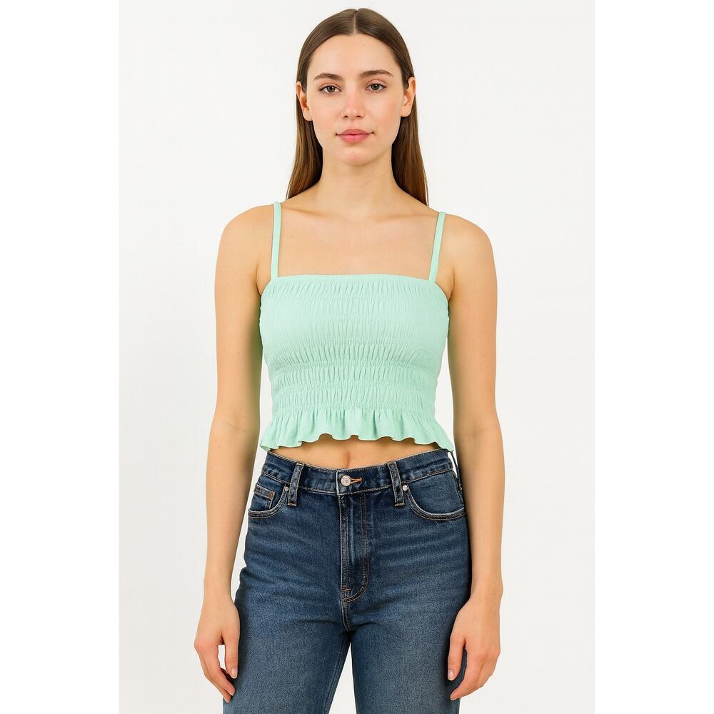 Ocean Drive Smocked Crop Top with Ruffle Hem & Adjustable Straps - Size Small